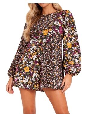 ASOS DESIGN Floral Patchwork Mini Romoer Puff Sleeve Babydoll Size 4